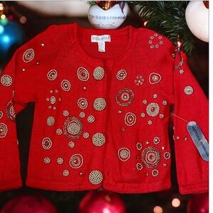 Victoria Harbour Red‎ Embellished Cardigan Sweater Women’s Medium NWT